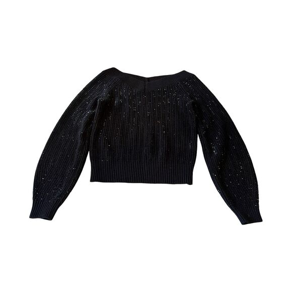 INC Women's Small Deep Black Pullover Embellished Knitted Vneck Sweater Nwt - Picture 1 of 4